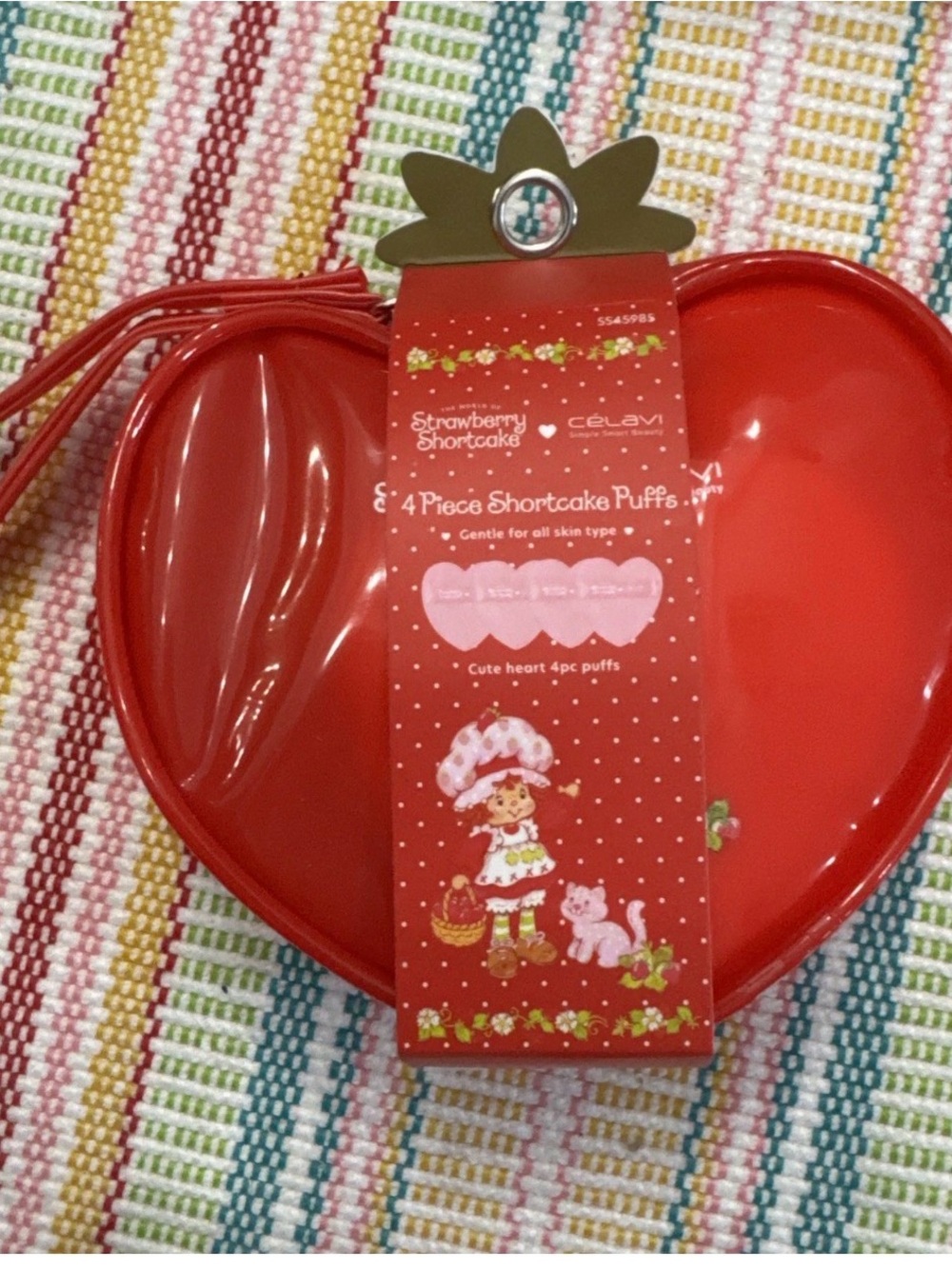 Strawberry Shortcake Heart Puffs Tin - Red reusable pouch with strap